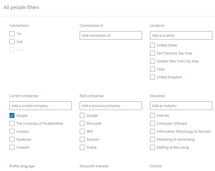 LinkedIn Search filters 