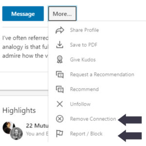 Managing your LinkedIn Feed, block or delete a Connection