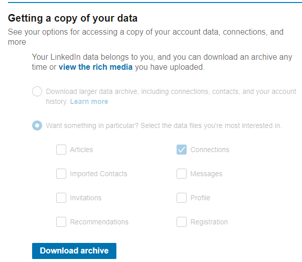 Downloading your LinkedIn Connections