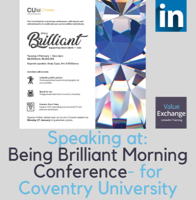 LinkedIn trainer Nigel Cliffe Speaking at Being Brilliant Morning Conference Coventry University
