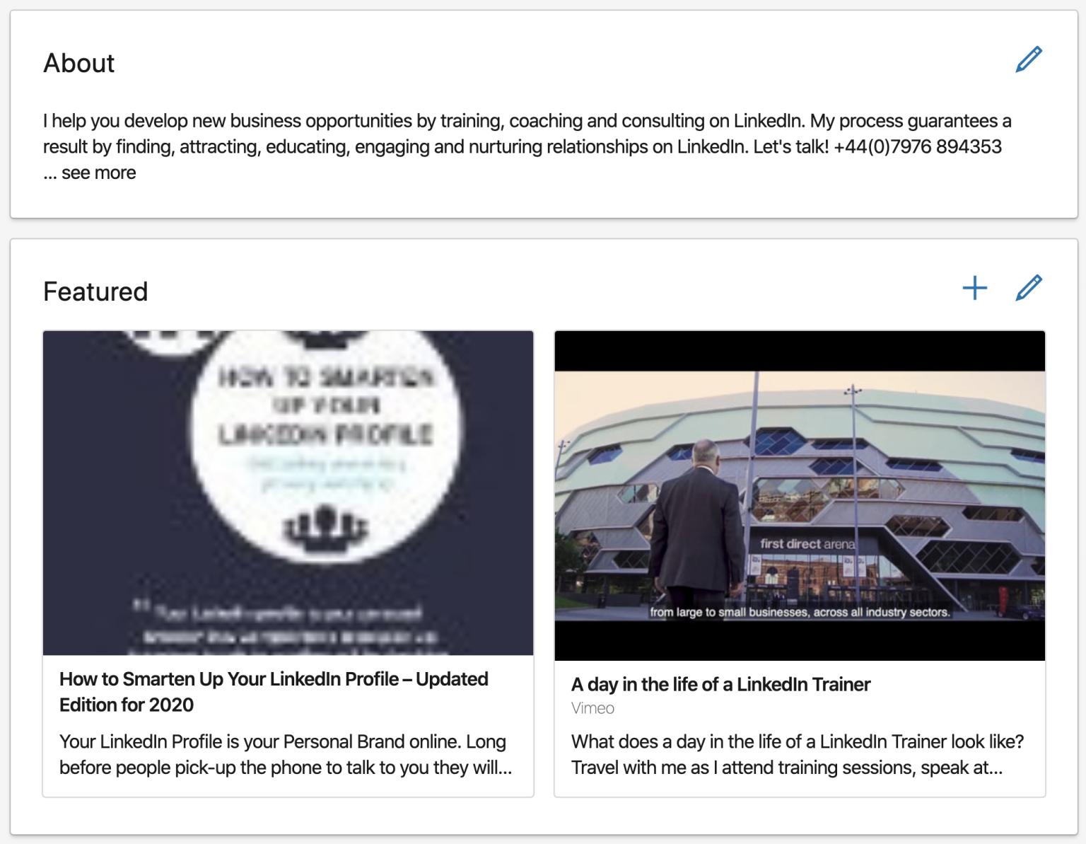 What the New LinkedIn Profile Featured section, which can improve your LinkedIn Profile, looks like