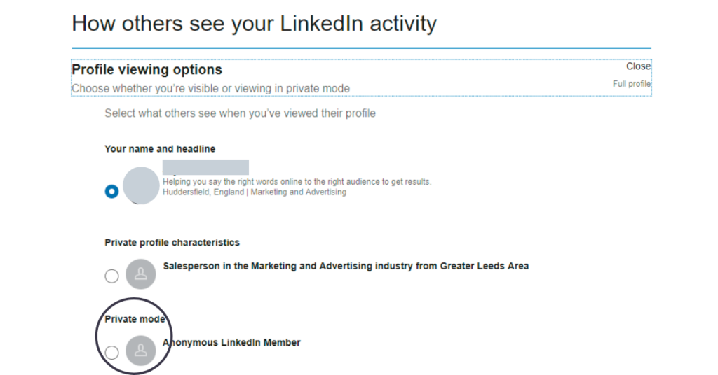 How to view LinkedIn profiles in private mode