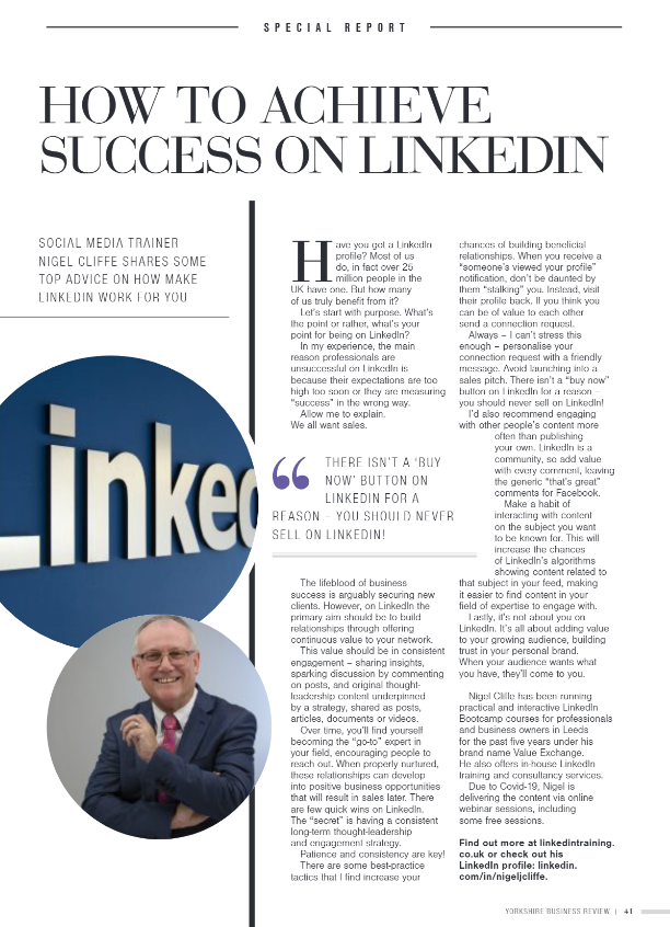 Nigel featured in Yorkshire Business Review mag