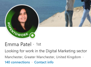 Emma Patel Open to Work new LinkedIn Profile feature