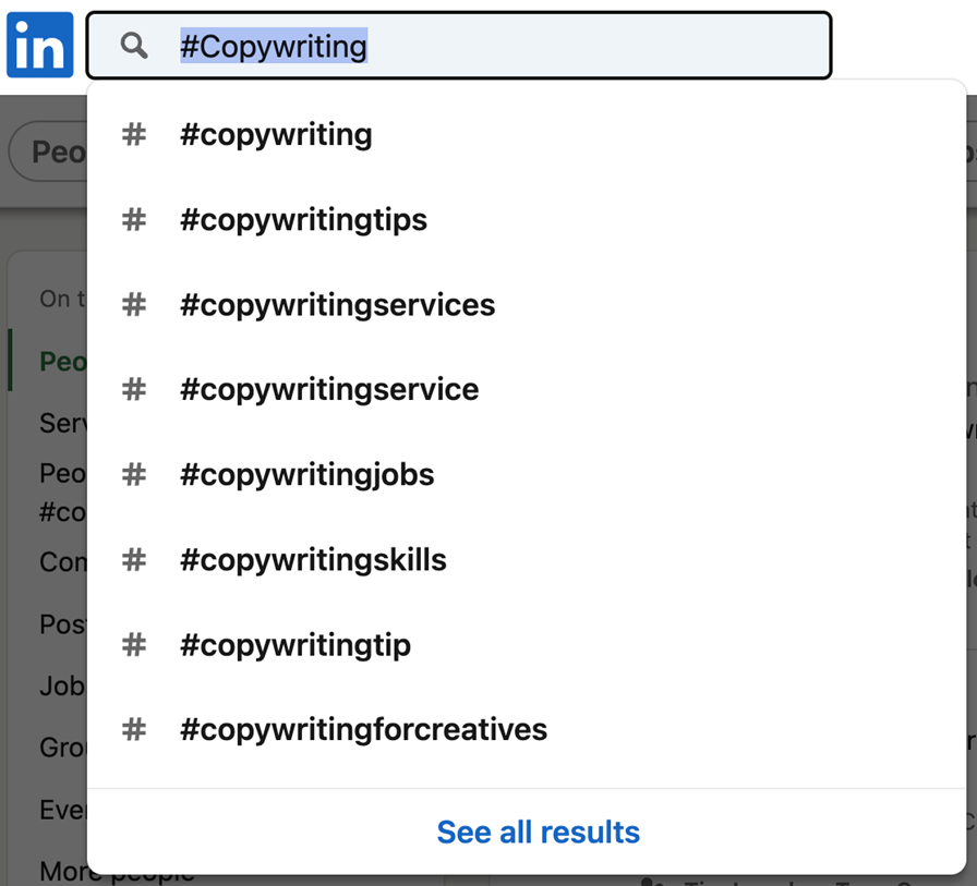 search bar linkedin hashtags