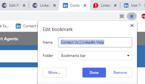 Adding LinkedIn Links to bookmark bar in Google Chrome