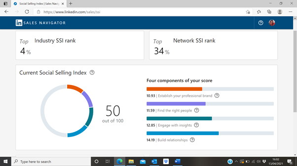 Zoe Timmins LinkedIn SSI Score after LinkedInCredible 7-week course